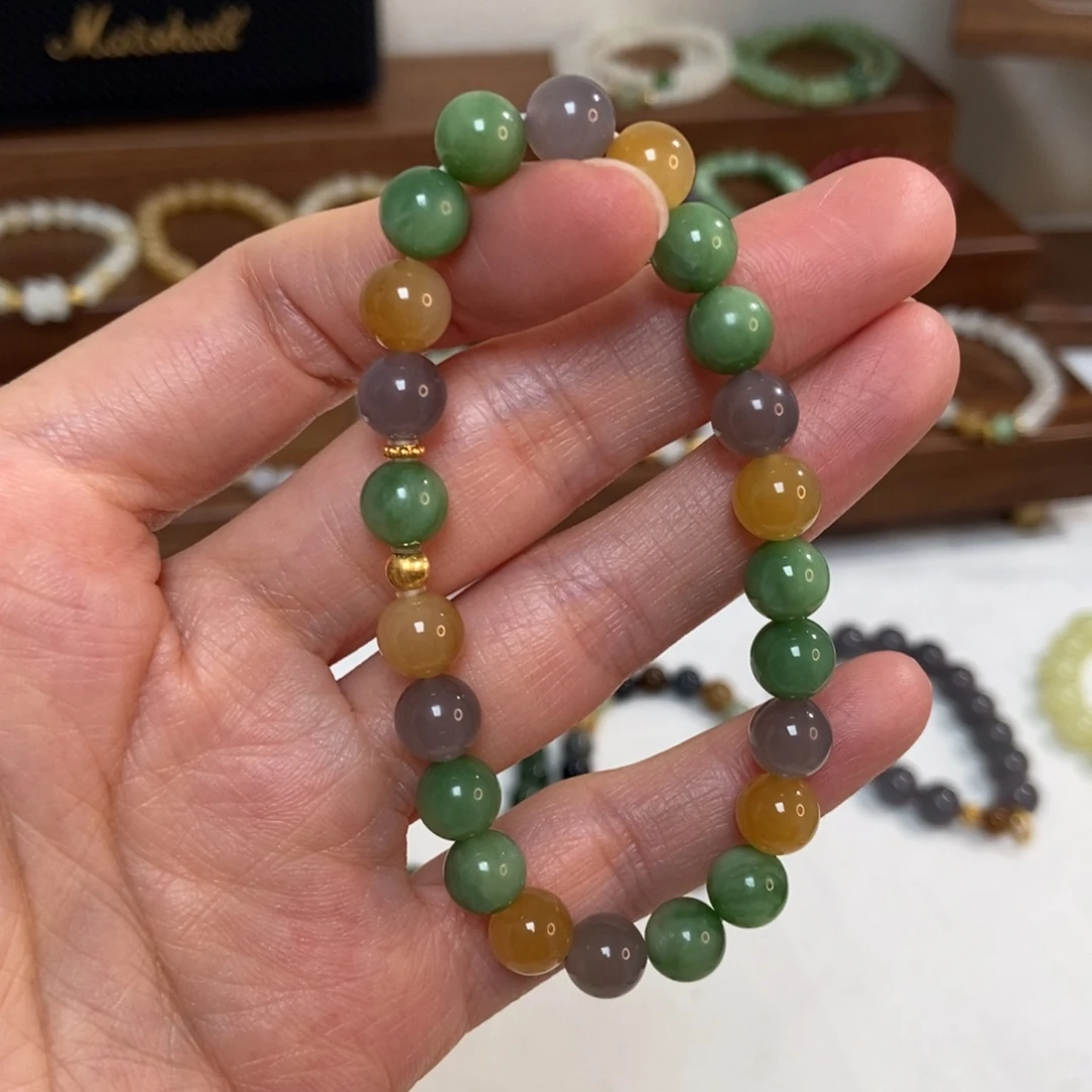 和田玉18K金镶嵌手链8mm多宝精品