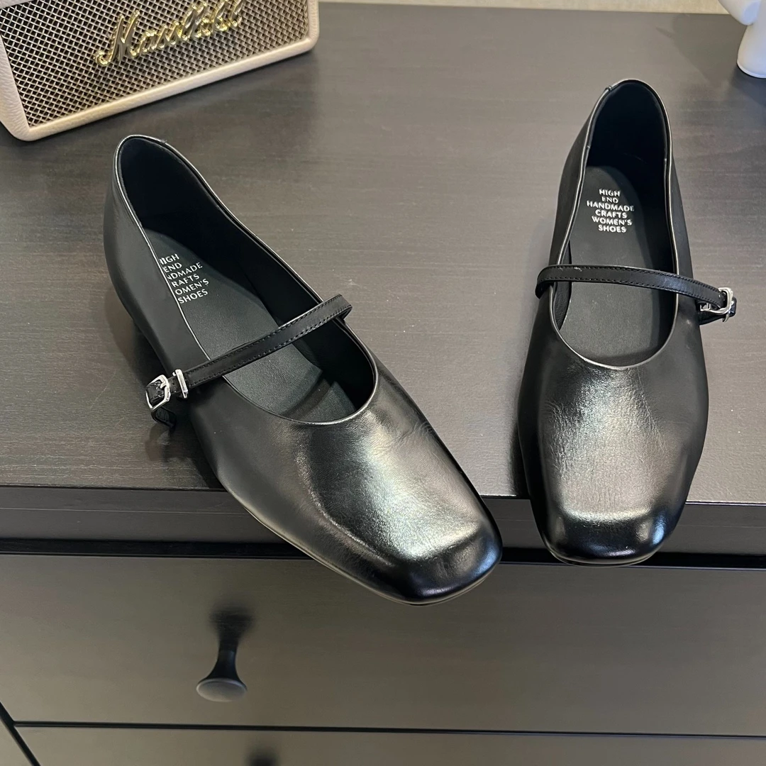 头层水洗牛皮单鞋2025新款复古高级方头一字带玛丽珍鞋平底鞋9259