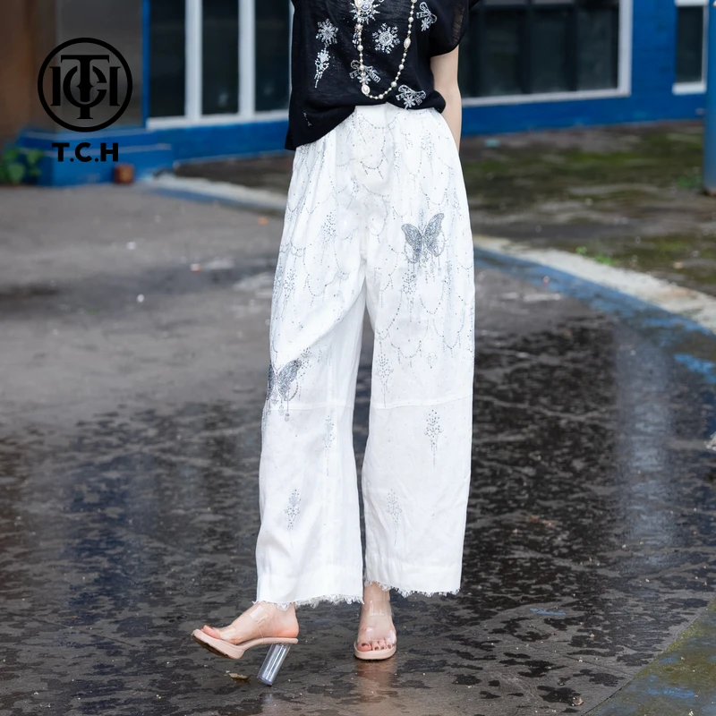 TCH私服烫钻工艺新时尚淑女百搭新潮流长裤女（配腰带）T75B20E5130