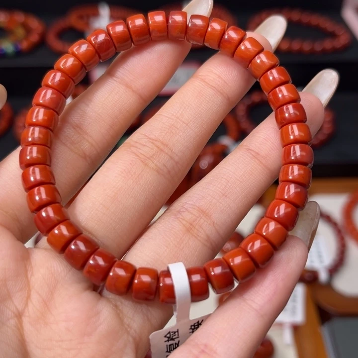 南红玛瑙未镶嵌手链精工直切药片7mm满肉柿子红玫红双色