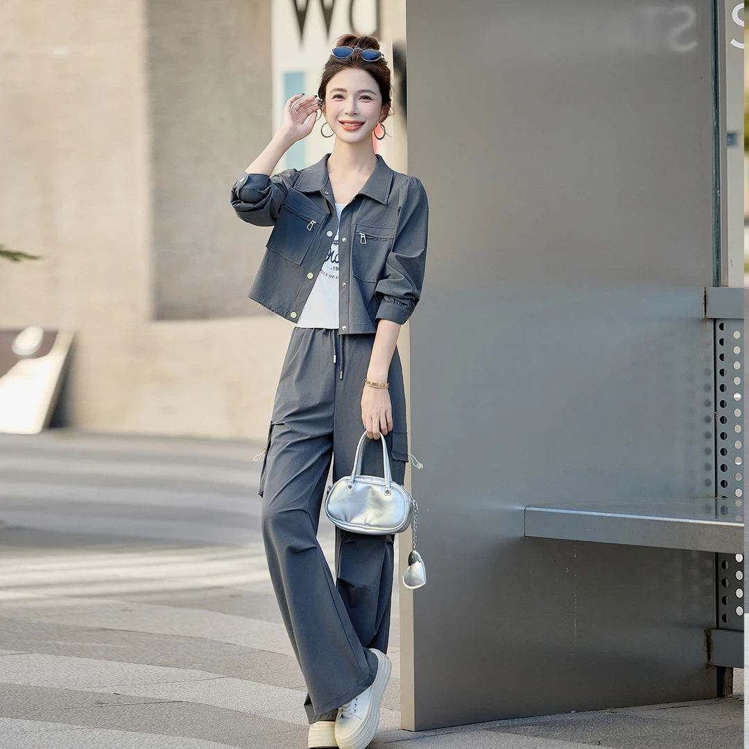 时髦工装三件套女2025春秋新款时尚超火设计感休闲外套背心阔腿裤