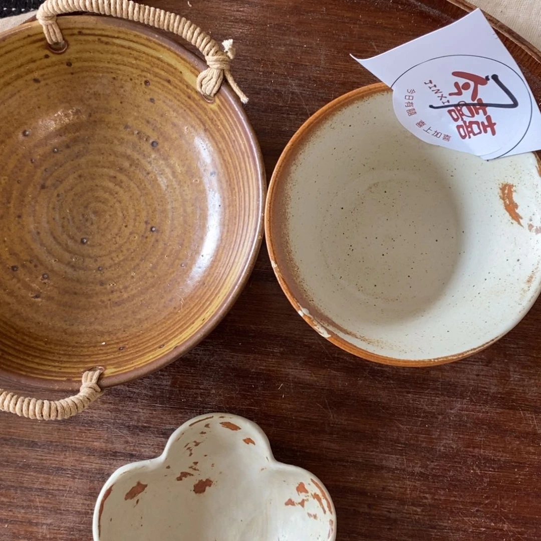 今囍陶器粗陶餐具3件