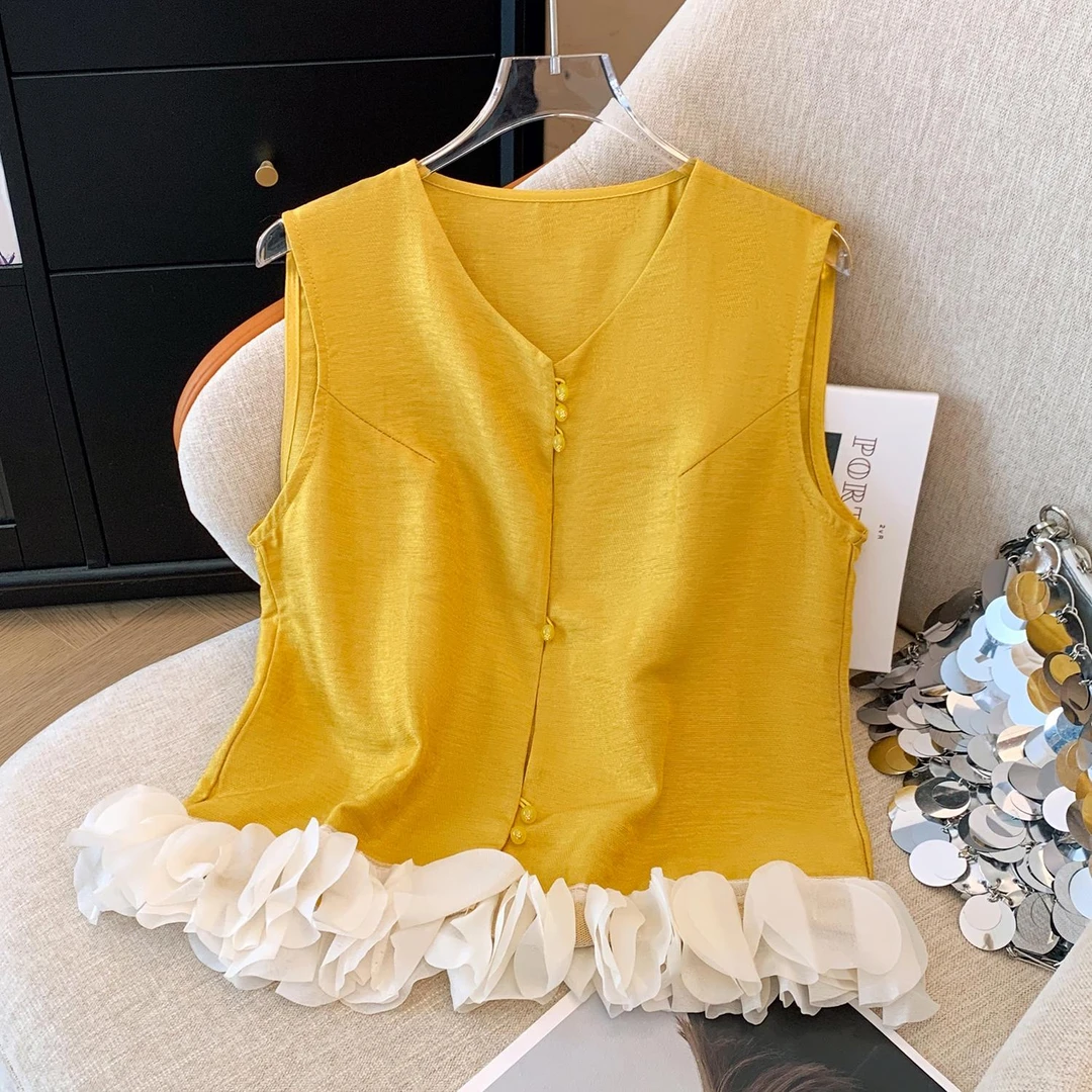 小香风衬衫无袖背心马甲夏季新款拼接小个子显瘦减龄上衣Z275