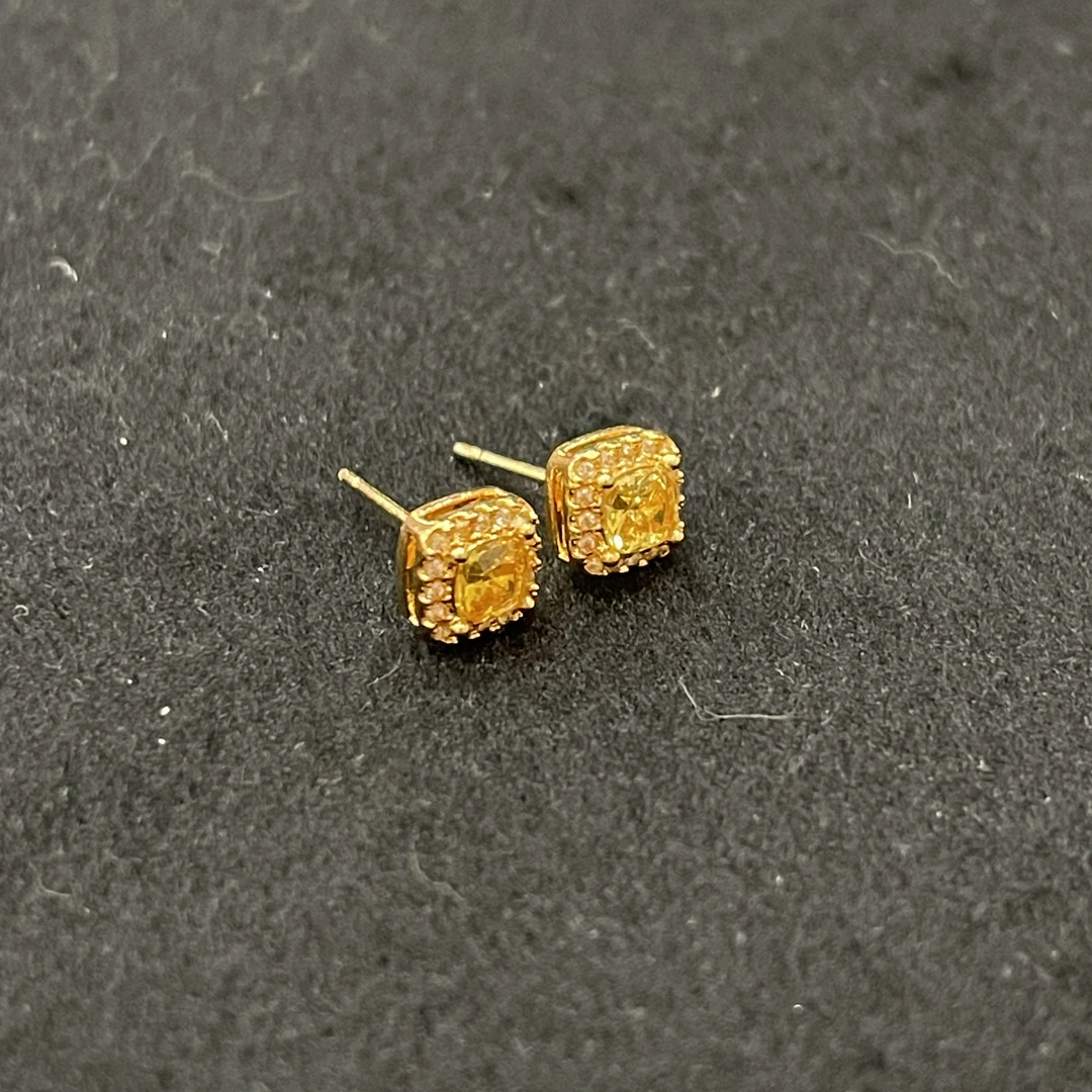 【SG】黄金方糖水晶耳钉 赠耳堵