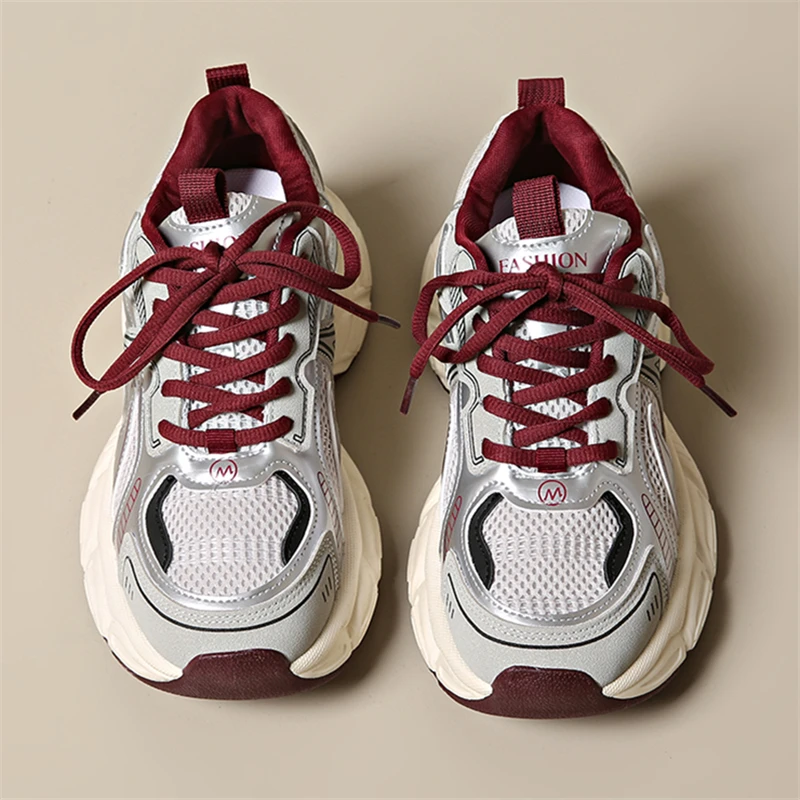 安哥拉红厚底老爹鞋女款2025新款春季红色本命年女鞋小个子运动鞋