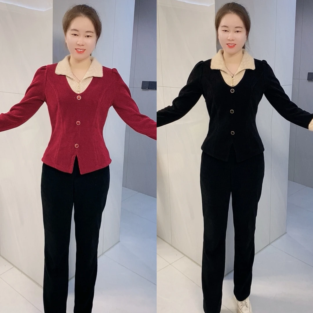 【十姐妹推荐】2025新款冬季时尚轻奢气质高雅修身显瘦长裤套装