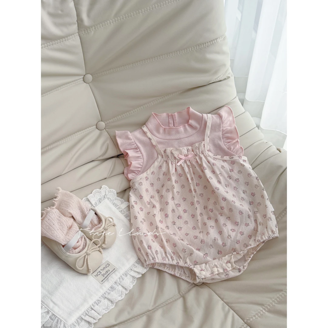 三小朵2546【花漾】婴幼儿女宝宝小清新可爱哈衣套装上衣+包屁