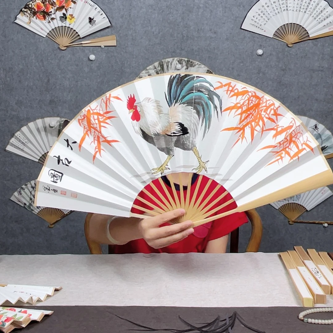 国画ʜ****10寸黑檀-纯手绘-文玩扇骨（默认粘好）