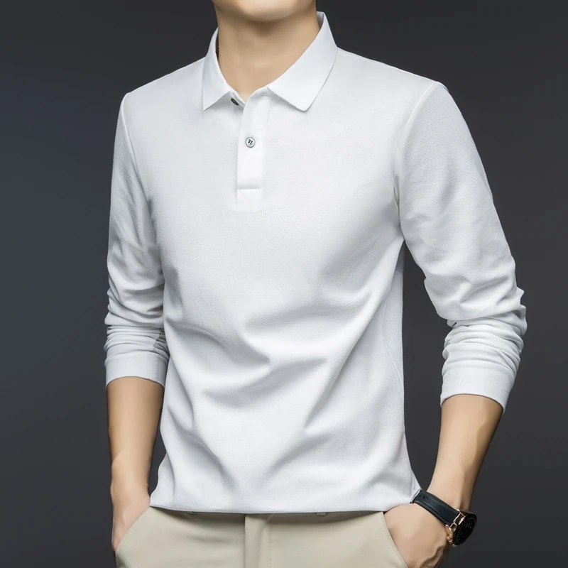 2025年春季新款宽松纯棉翻领男士上衣纯色短款polo衫男