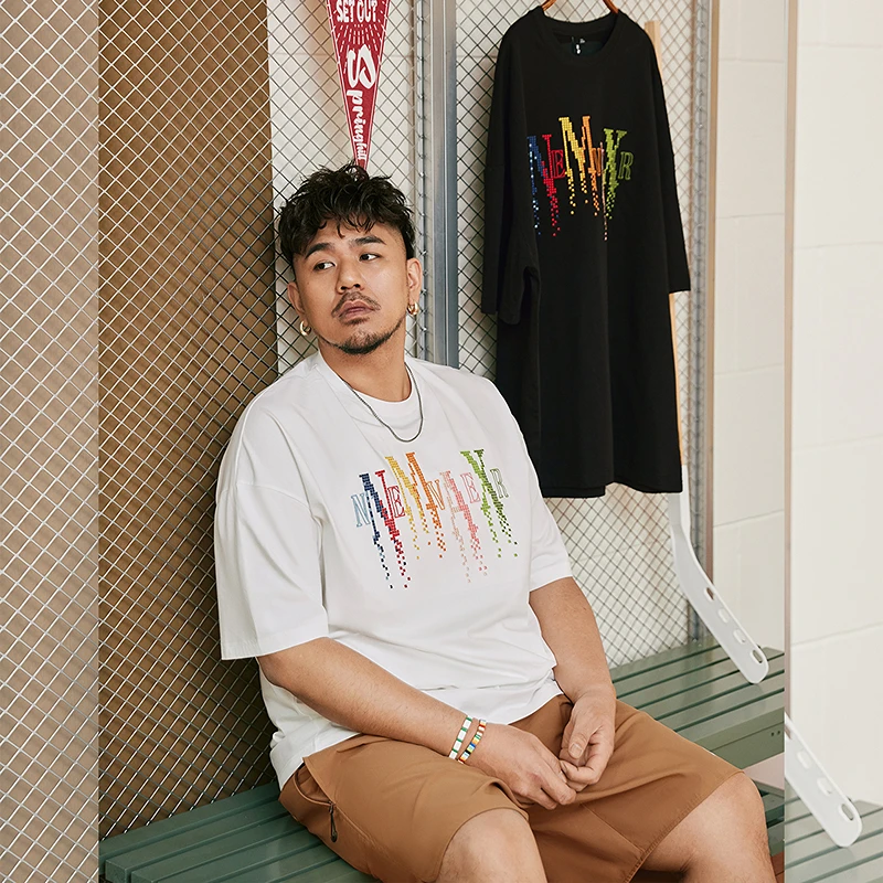 NMAX大码潮牌男装25年夏装别致上衣宝石绣工艺宽松短袖T恤FNT024