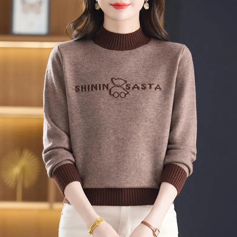 冬季新款羊毛衫半高领时尚宽松显瘦女气质针织衫