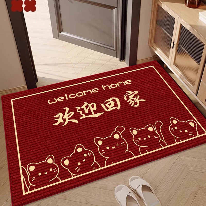 新款水晶绒入户门垫加厚红色家用门口地垫耐磨防滑垫玄关进门地毯