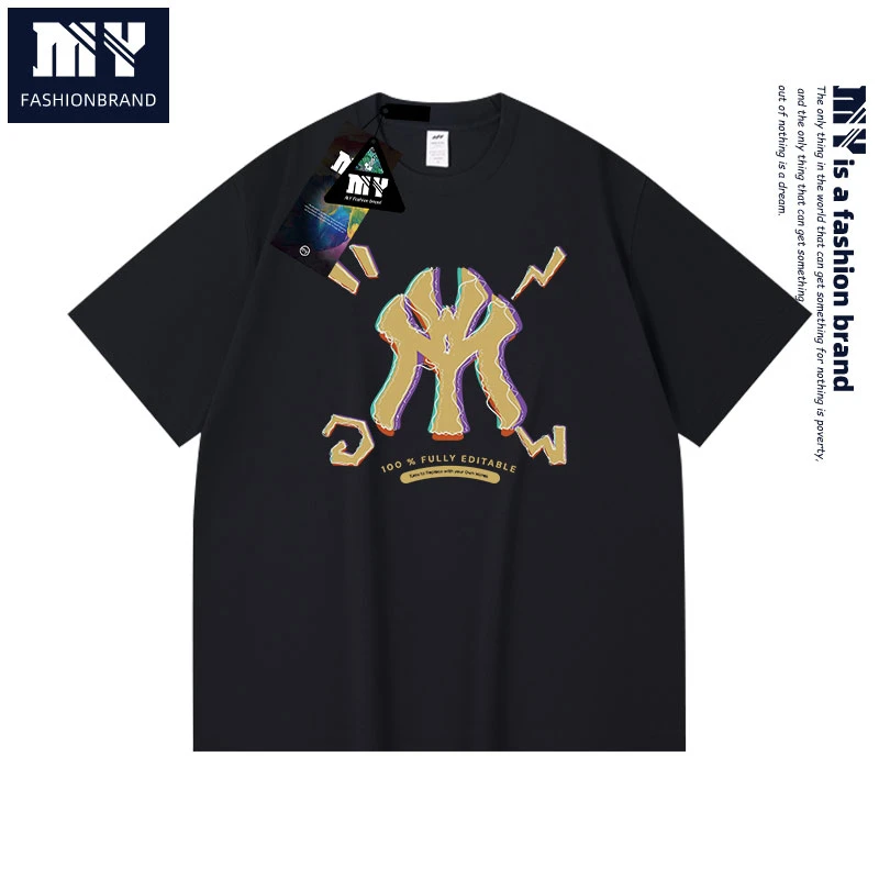 MY字母印花重磅纯棉短袖t恤女夏季新款情侣圆领宽松休闲上衣