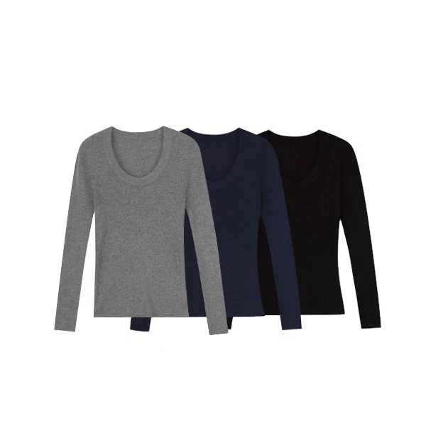 【知性优雅】U领天丝羊毛打底衫气质显瘦长袖T恤B045