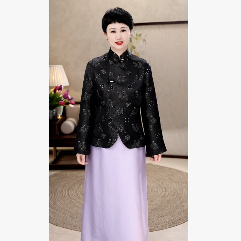 翟鸟 25年秋新中式国风桑蚕丝羊毛立领女款上衣K103