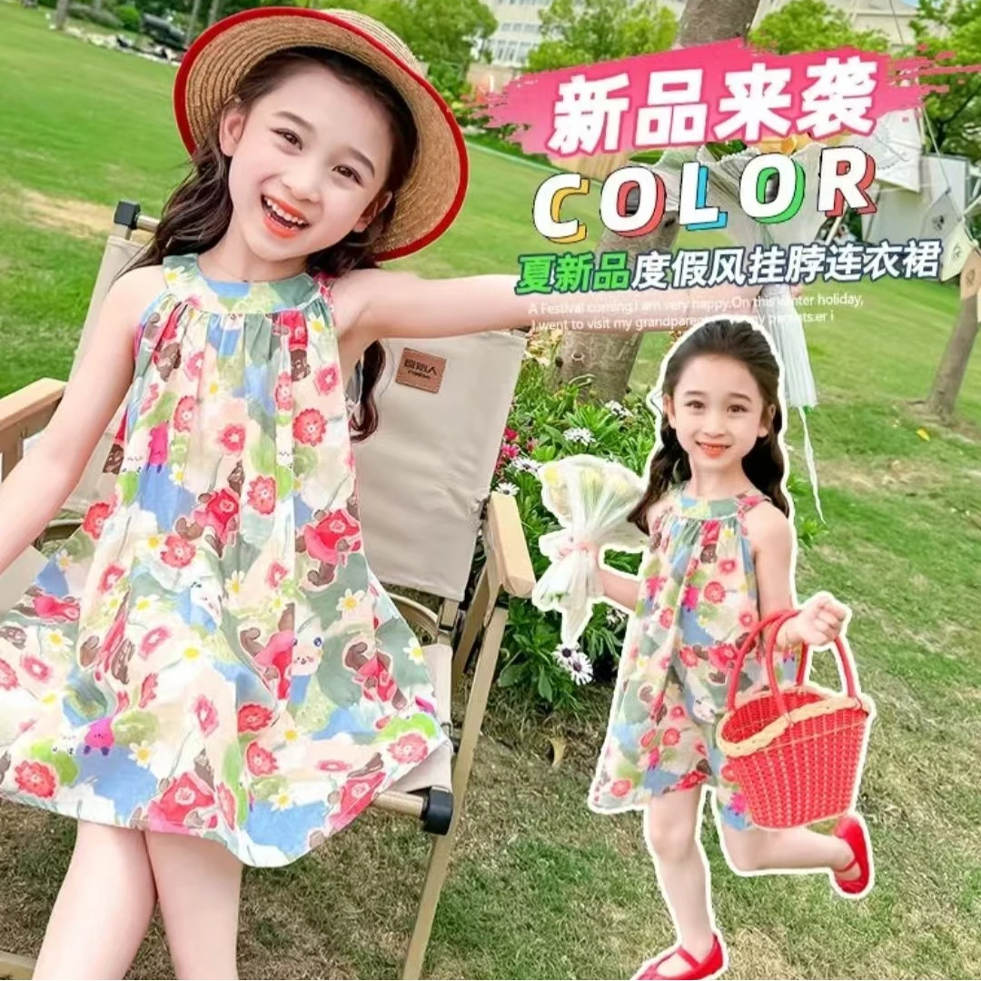 儿童碎花裙女童莫奈花园连衣裙女宝洋气可爱公主裙夏季大童A字裙