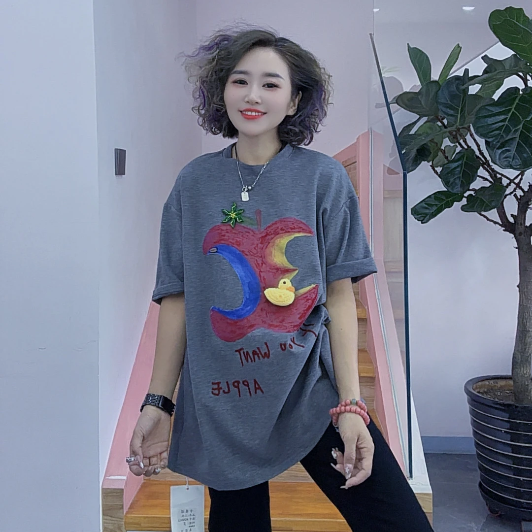 琦琦家早秋款涂鸦风小黄鸭半袖