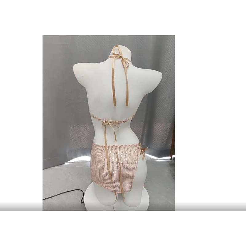 网红主播睡裙睡衣穿搭亮闪闪聚拢套装吊带镂空露背时尚美背性感