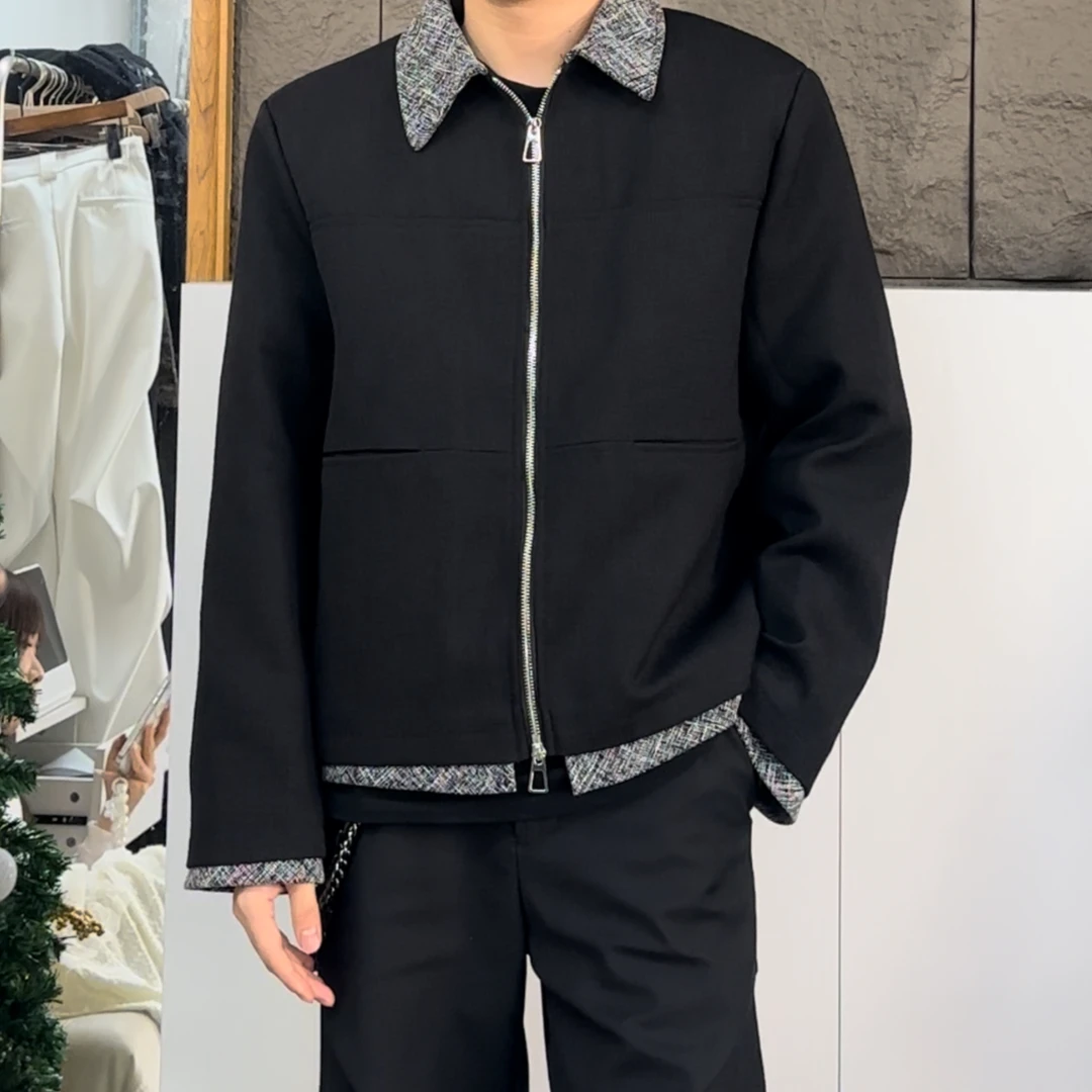 cleanfit小香风外套高级感棉服夹克男女秋冬潮牌宽松痞帅黑色翻领