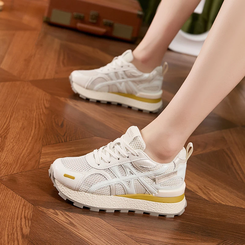 高底德训鞋女2025春款镂空网面透气凉鞋百搭阿甘鞋内增高女鞋