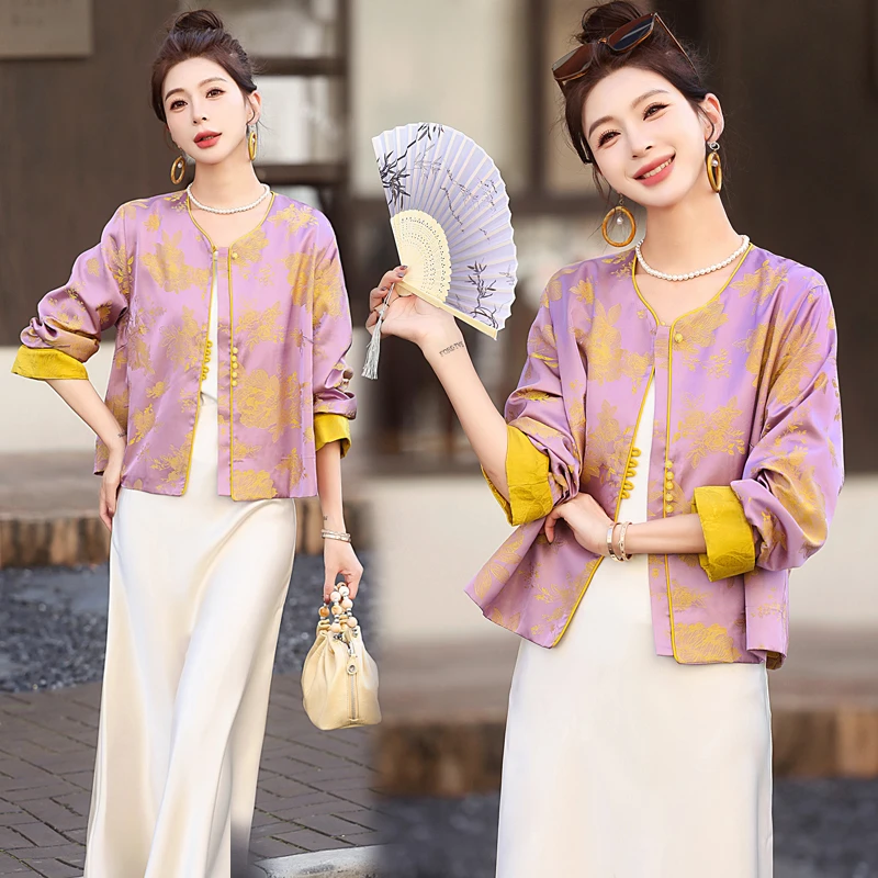 新中式国风外套复古时尚提花上衣2025春季新款宽松百搭短外套女