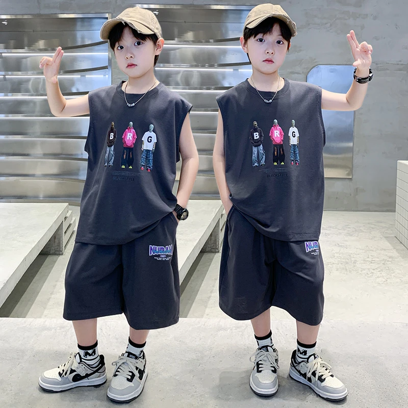 男童套装夏款2025新款儿童洋气背心中大童韩版男孩两件套衣服童装