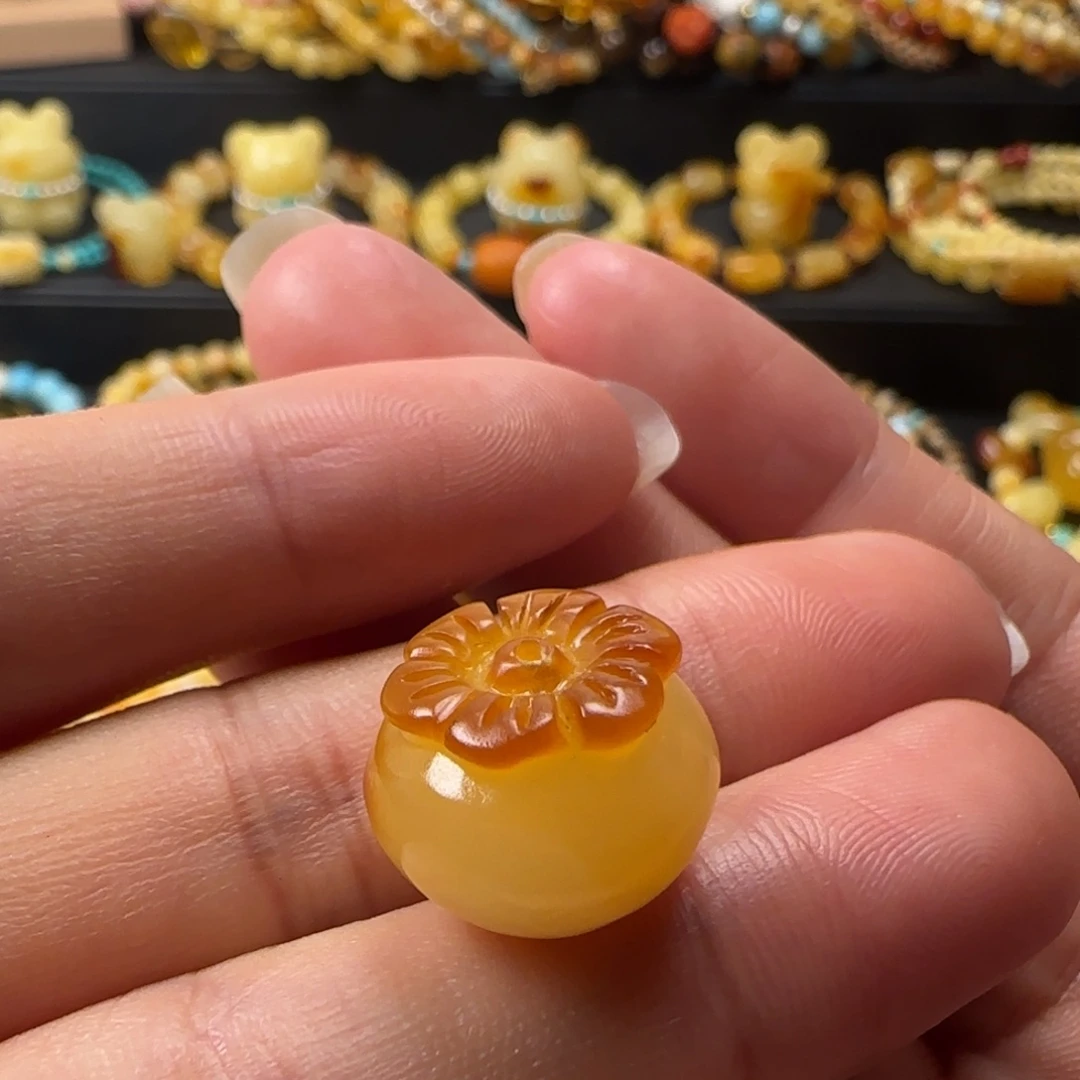 蜜蜡未镶嵌颈饰蜜蜡俏色柿子吊坠提溜