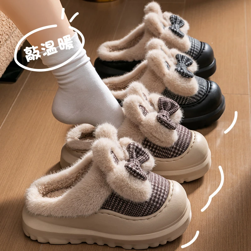 厚底增高棉拖鞋女款秋冬季2025新款外穿防滑厚实保暖毛绒棉拖鞋女