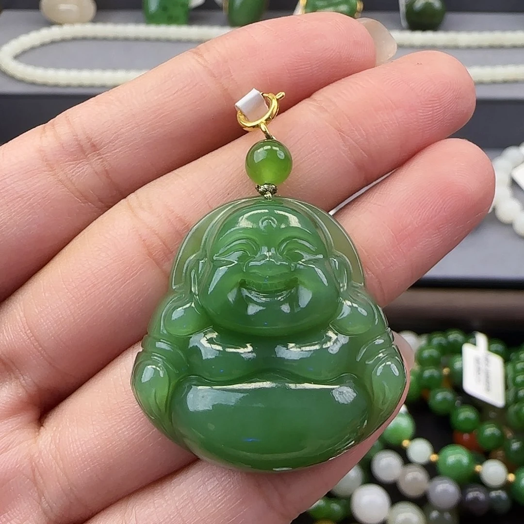 和田玉18K金镶嵌吊坠(不含链)