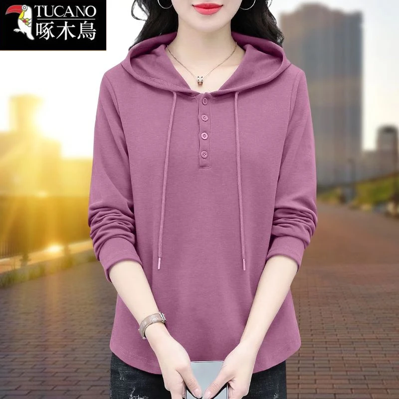 啄木鸟正品春季时尚连帽卫衣2025年新款洋气宽松女士减龄小众上衣