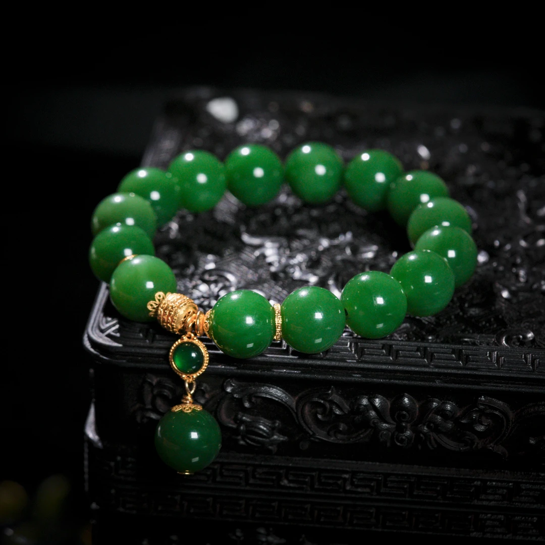 【诗蓉】春璟·传世级和田玉老俄料18K金手串AS1505珠径约12mm