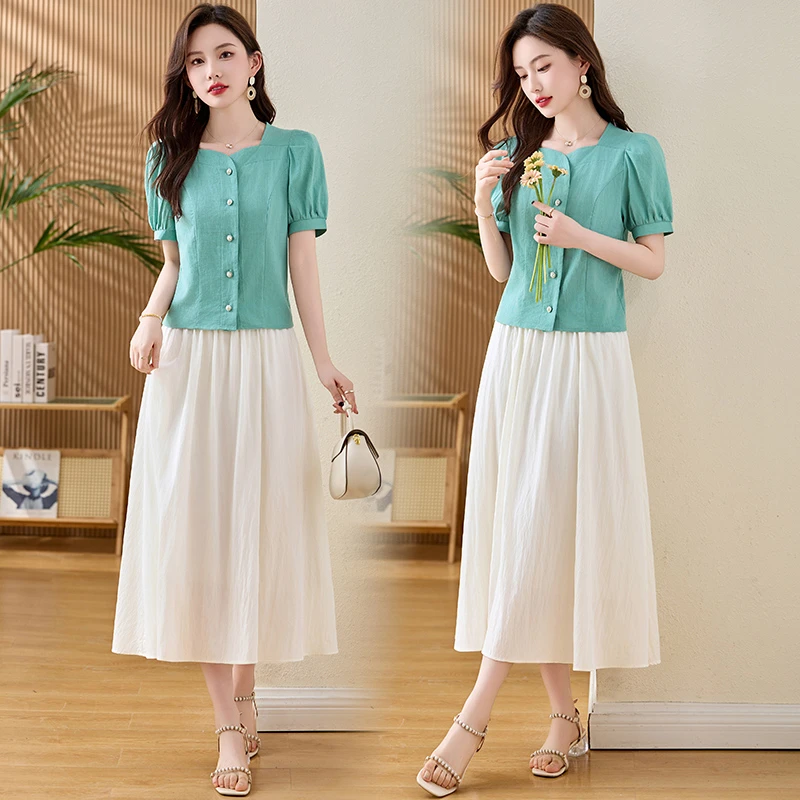 【欧赛雅文】洋气减龄显瘦两件套2025新款夏简约纯色套装女