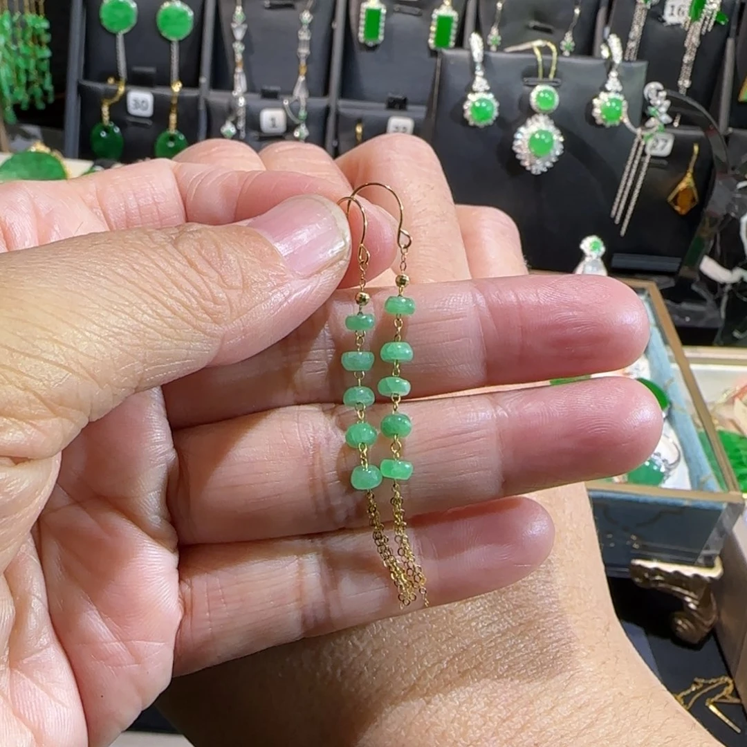 翡翠18K金镶嵌颈饰耳钩