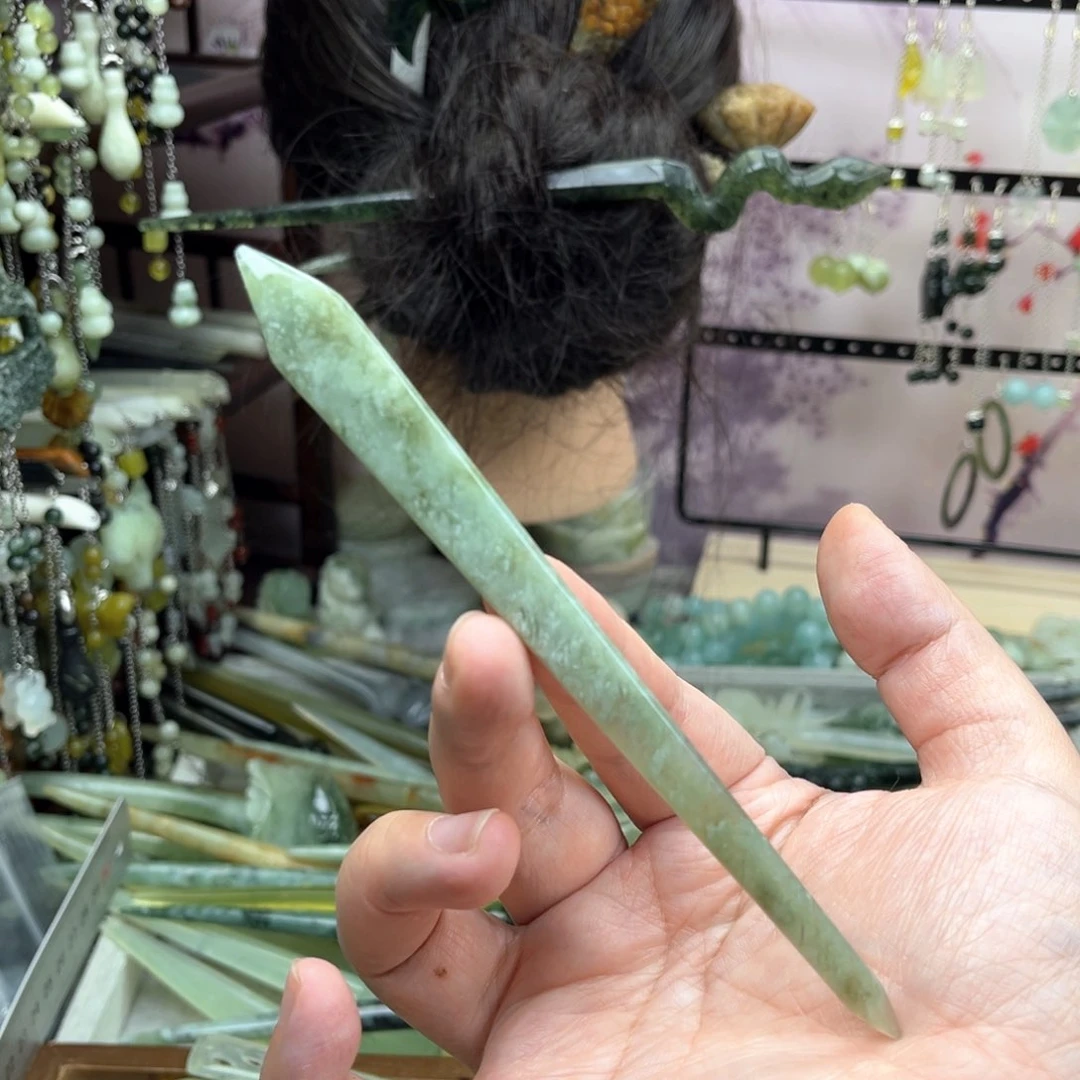 岫玉未镶嵌发饰长度15厘米左右