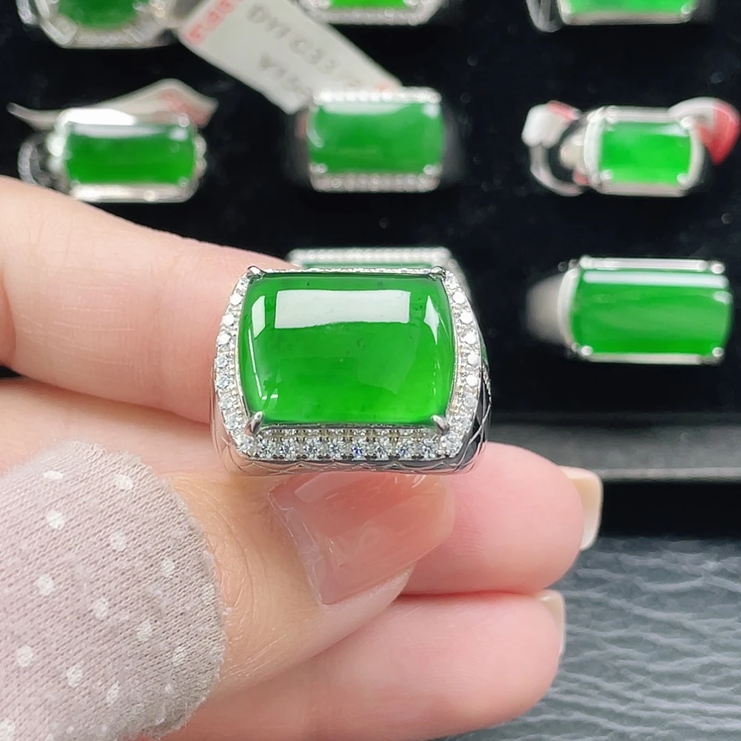 翡翠银S925镶嵌戒指天然A货翡翠没运费险3786