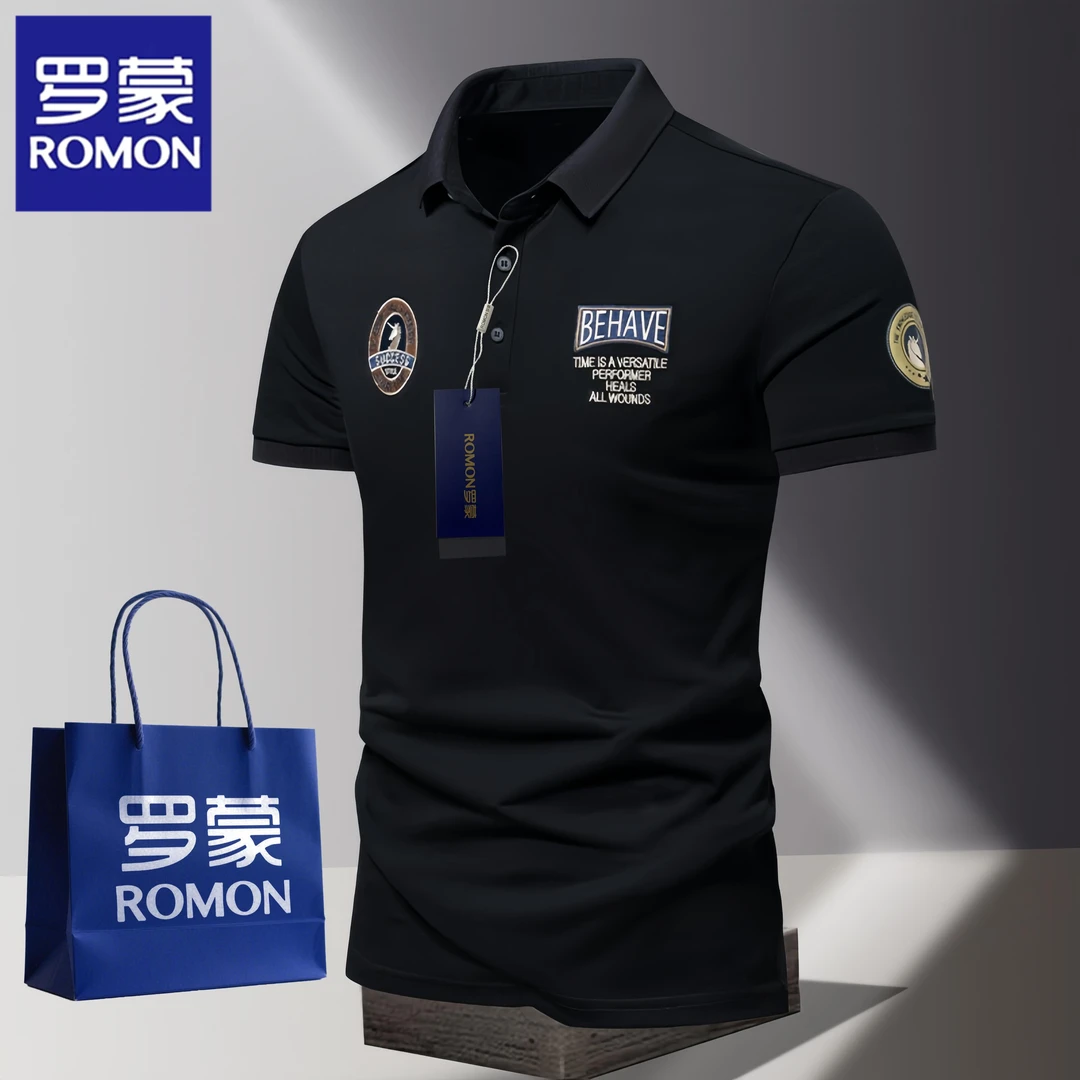Romon/罗蒙男士短袖T恤夏季薄款商务时尚刺绣高档POLO衫翻领半袖