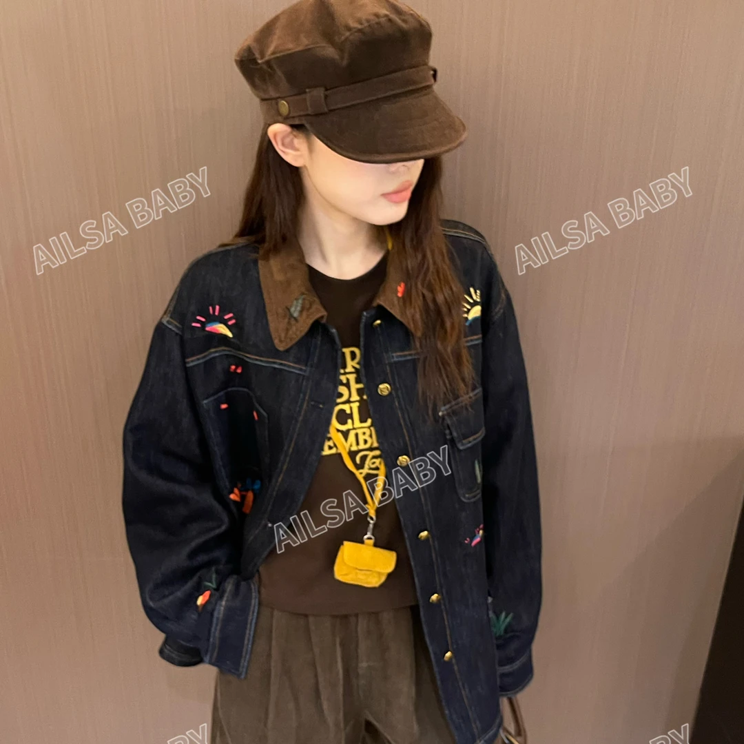 【AILSA BABY】欧货重工刺绣翻领加棉牛仔外套/92802A