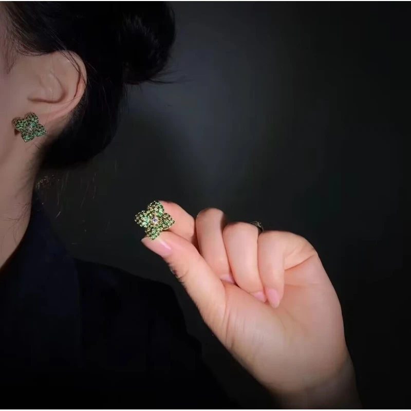 铜合金百搭绿叶子耳钉A082