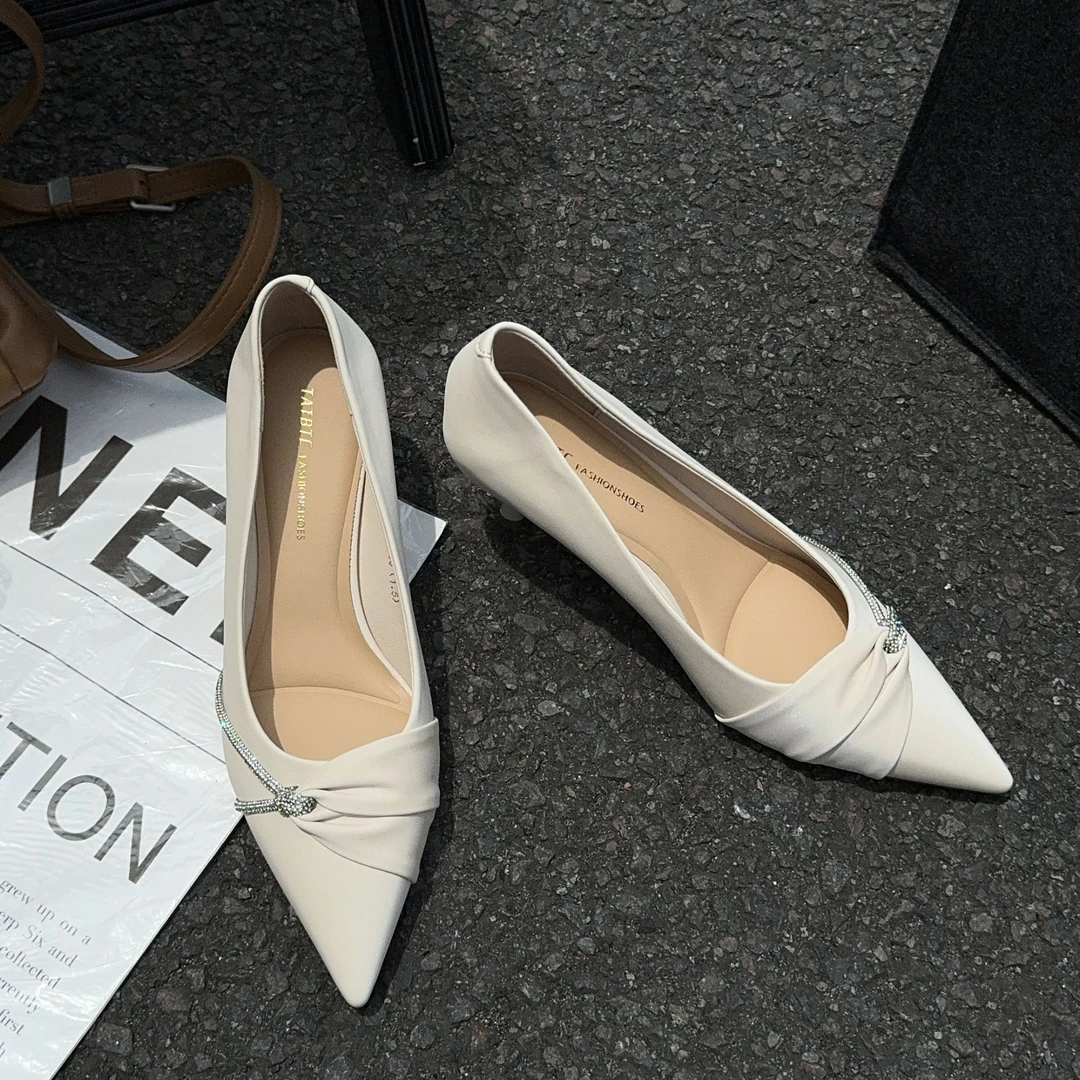 水钻尖头气高跟鞋质浅口高跟鞋6cm百搭时尚职业女款单鞋舒适上班