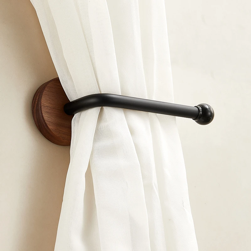 胡桃木窗帘挂钩新中式中古风无痕绑带门帘浴帘固定器侧钩收拢卡扣