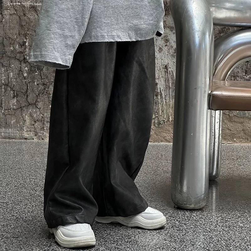 男童春季长裤做旧皮裤韩版儿童潮酷直筒裤做旧风男孩潮酷街舞痞帅