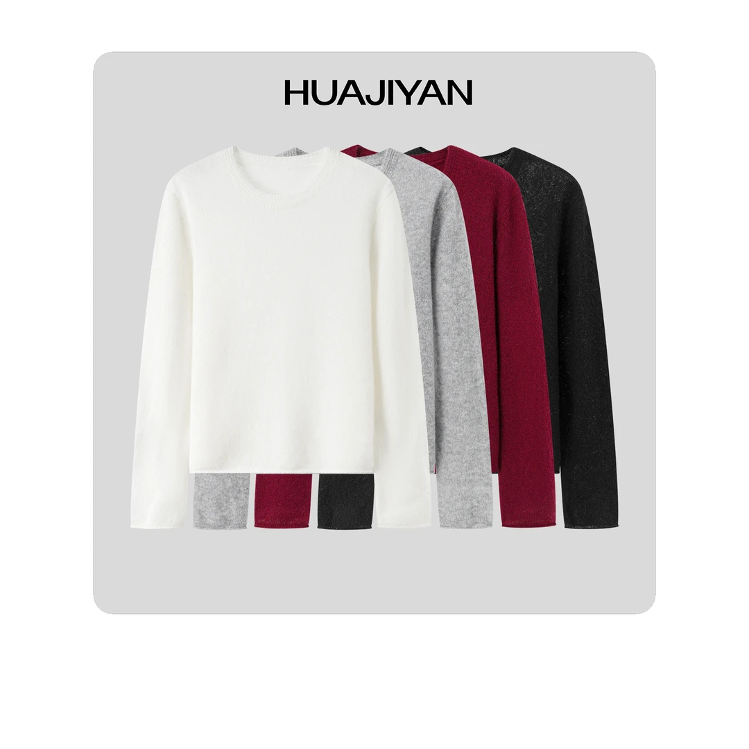 华吉言/HUAJIYAN【绒线球】山羊绒桑蚕丝混纺平针编织圆领上衣