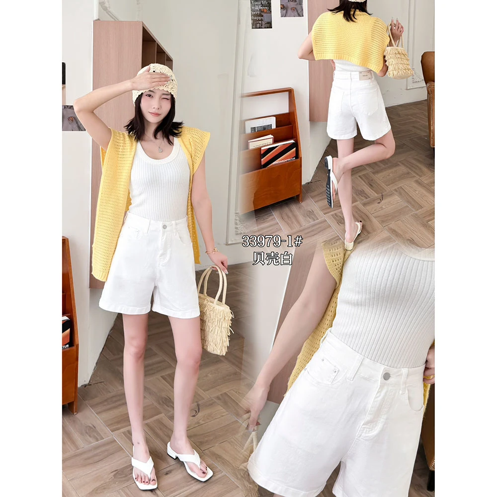 3979#夏季新款韩版休闲百搭显瘦弹力四分牛仔短裤