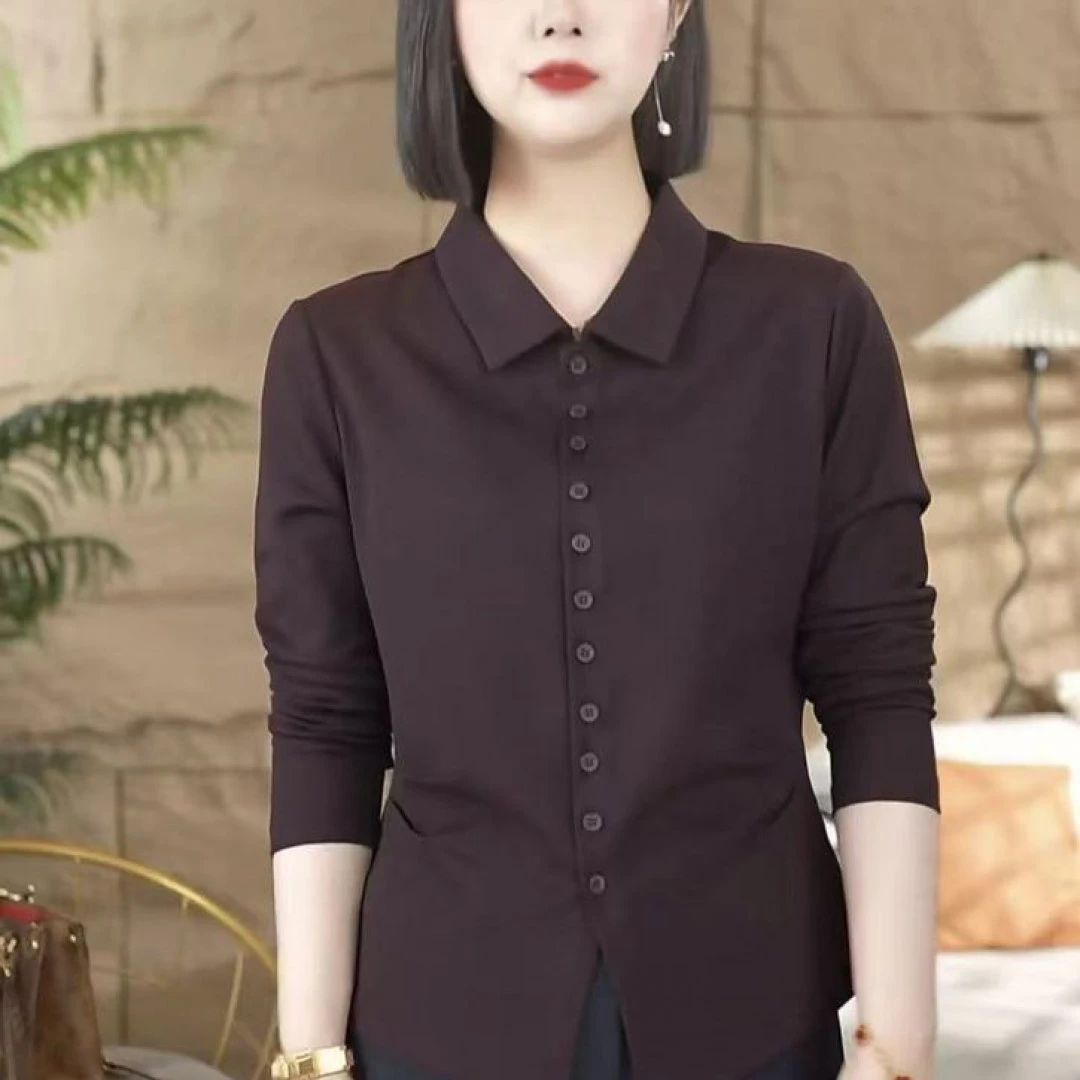 2025新开衫6扣眼秋装简约纯色收腰衬衫扣女气质百搭打底上衣衬衣