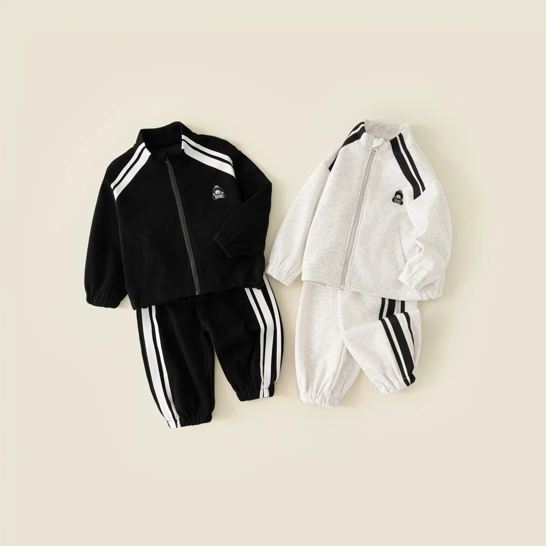 ZY-2025秋季新款 韩版儿童中性款休闲卡通刺绣儿童拼条套装-25863