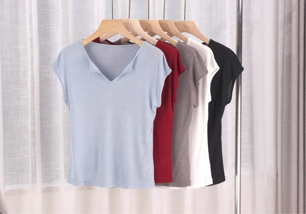 Coco v领小飞袖软糯短袖