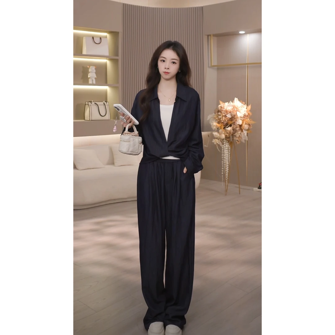 【特价】2025设计师春装新款衬衫+背心+裤子三件套装TZ2008
