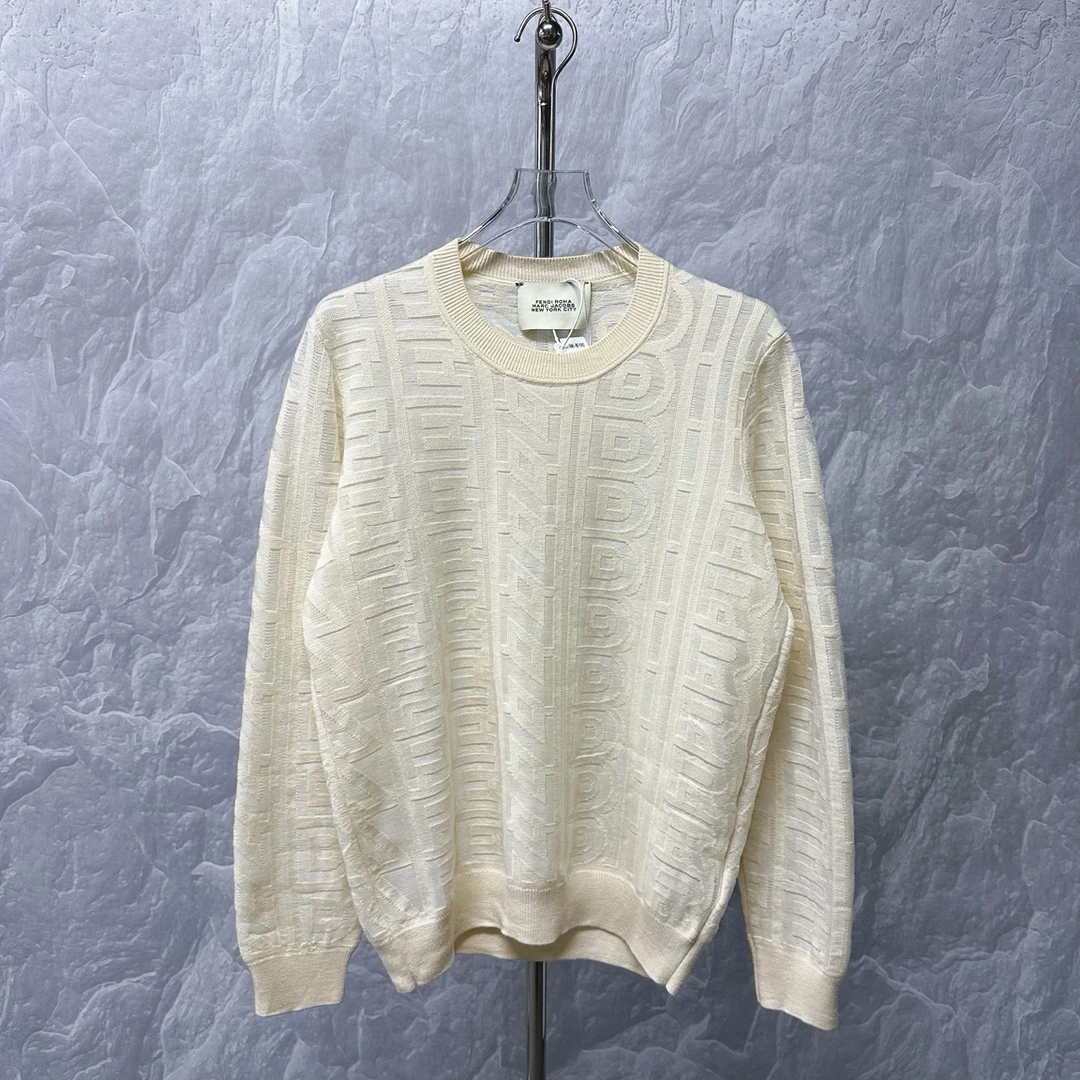 99新 FENDI/芬迪 logo提花羊毛针织毛衣 50码 O00633