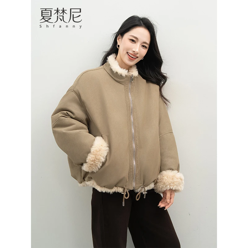 夏梵尼丹麦时令冬季新款保暖皮毛外套百搭休闲加绒加厚外衣高级感