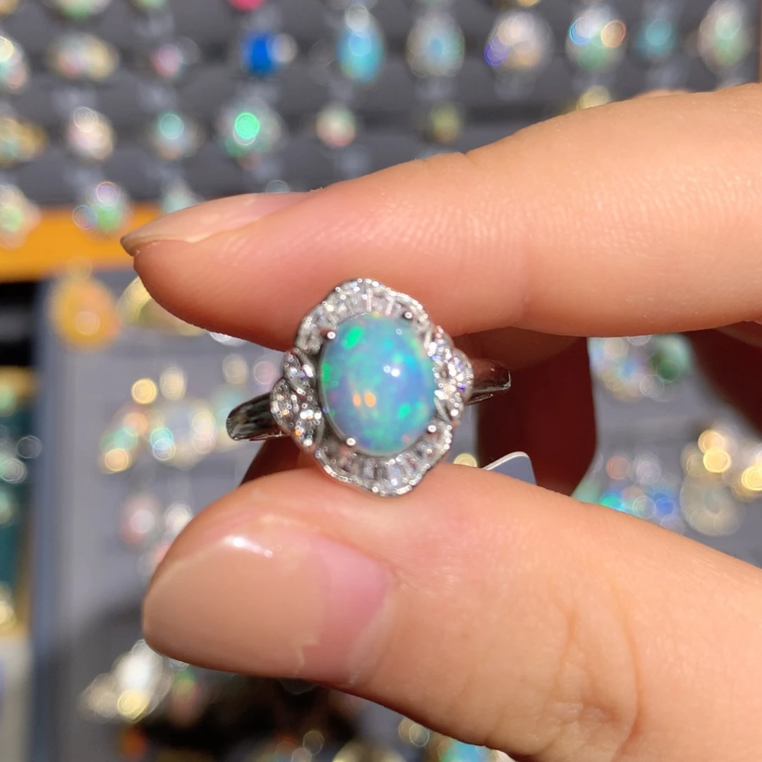 欧泊银S925镶嵌欧泊戒指t